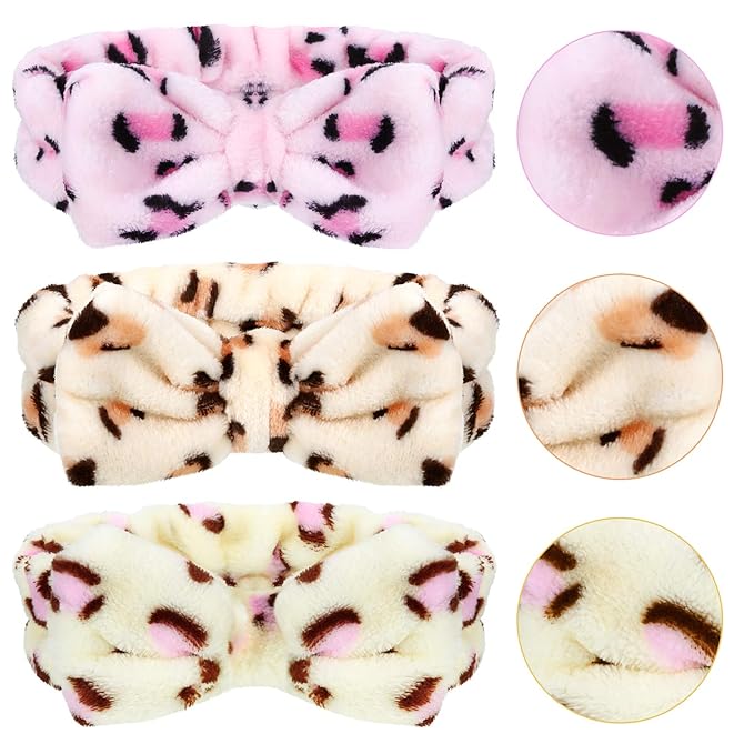 Hicarer 3 Pcs Towel Headbands for Women Headband for Washing Face Facial Hair Band Skincare Microfiber Bowtie Headband Makeup Terry Cloth Headbands Spa Shower Hair Band for Women Girls
