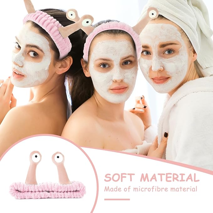 Face Wash Headband, Palm and Snail Spa Hair Bands Makeup Headbands Women Cartoon Cute Coral Fleece Elastic Headband Creative Hair Accessories for Washing Face Shower Sports (Light pink)