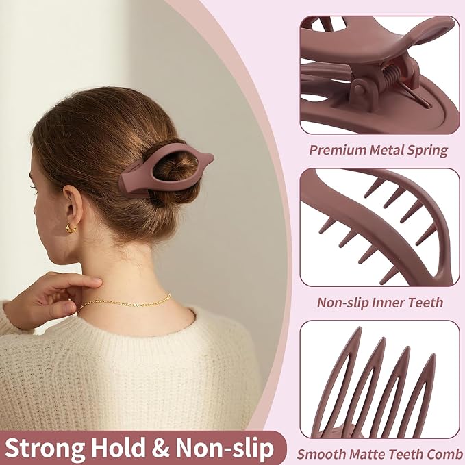 9 Pack Flat Hair Clips for Women, Matte Claw Clips for Thick & Thin Hair (Purple)