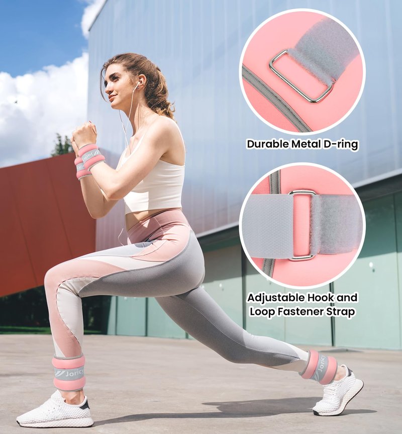 Ankle Weights, Wrist Leg Arm Weights for Women Men Kids with Adjustable Straps, Strength Training Weighted for Jogging, Running, Walking, Fitness, Gym Workout - 2LBS Pair (1 LB Each Weight), Light