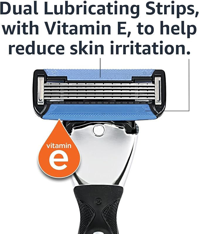 Amazon Basics 5-Blade Razor Refills for Men with Dual Lubrication, Hypoallergenic, Clean Shave, Precision Beard Trimmer, 12-Pack (Fits Amazon Basics Razor Handles only)