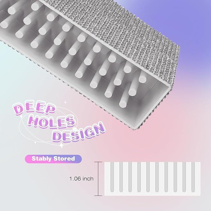 Nail Drill Bits Holder Box: 30 Holes Rhinestone Drill bit Holder Nail tech for Nail Drill bits Storage Dustproof Stand Displayer Organizer Case for Manicure Tools(Drill bits not Included) (Silver)