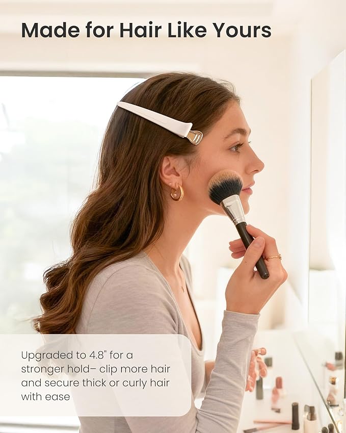 AIMIKE 4.8" Hair Clips for Styling – Built-In Silicone Band Duckbill Hair Clips, No-Crease Sectioning Clips for Thick, Curly Hair, Ideal for Makeup, Hairstyling & Rollers, 6-Pack, Desert Titanium