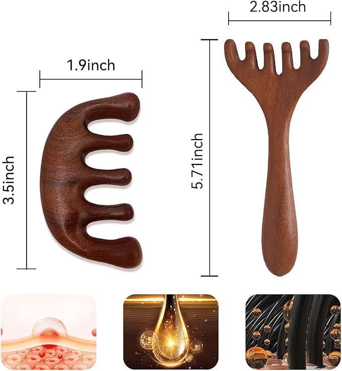 2 Pack Wooden Scalp Massage Tool, Sandalwood Manual Scalp Massager Wood Comb, Head Gua Sha Brush for Women Men Hair Growth