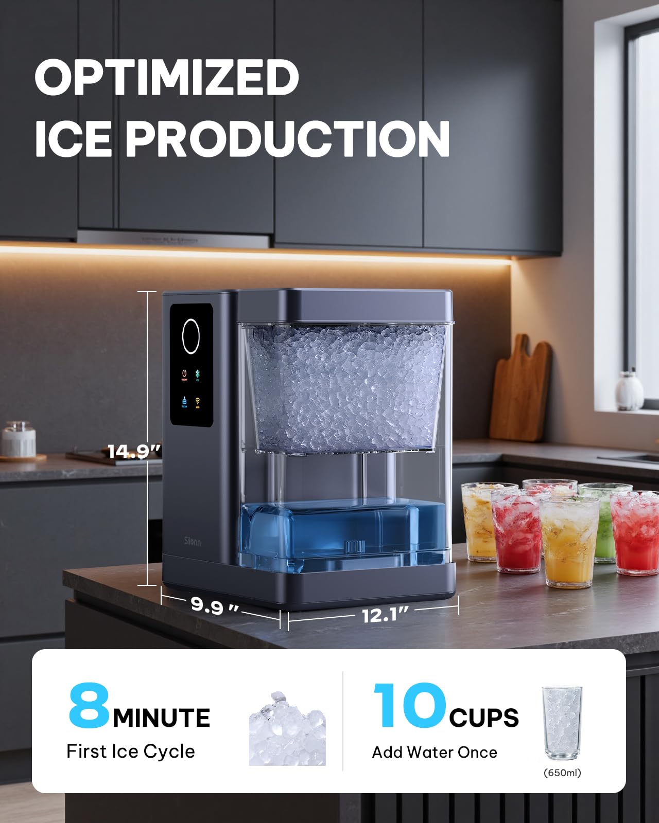 Silonn Nugget Ice Maker with App & Voice Control, 40lbs/24H, Self-Cleaning Portable Ice Machine with 3L Water Tank for Home & Kitchen