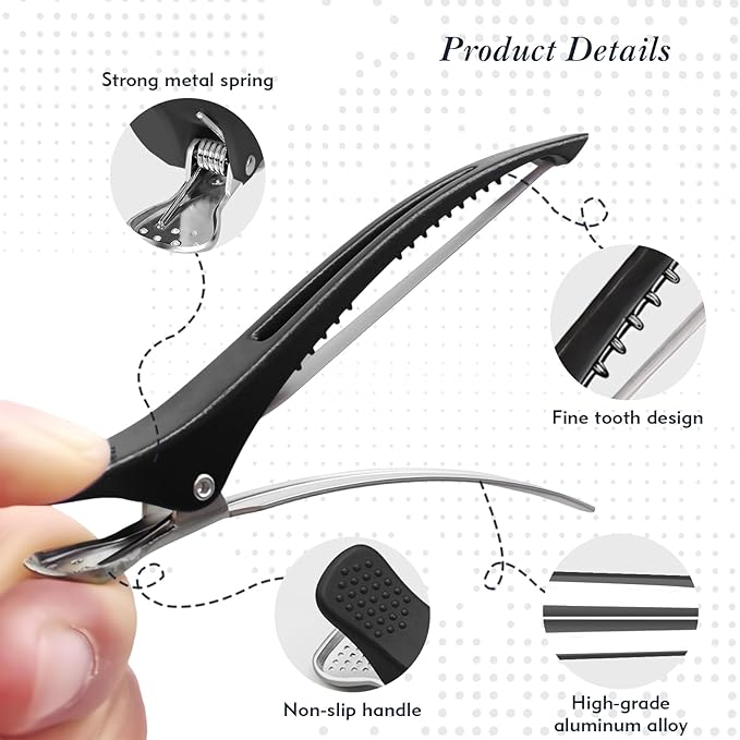12 Pcs Professional Hair Sectioning Clips, Salon and Home Use Clip for Hair Sectioning, Anti-Slip No-Trace Hair Styling Clips with Silicone Band