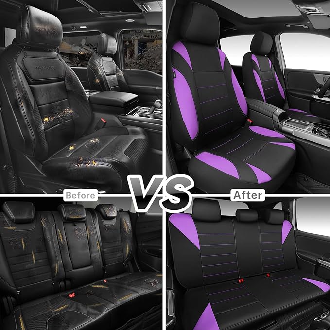 CCAR Pass Neoprene Wetsuit Seat Covers, Waterproof Car Seat Covers Full Sets with 5mm Composite EVA, Universal Fit for Car Sedan, SUV Trucks Anti Slip with Airbag Compatible(Black Purple)