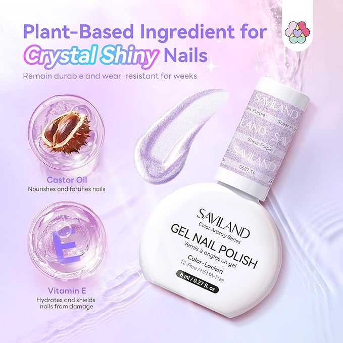 SAVILAND Color Artistry Cat Eye Gel Nail Polish 6 Colors: Crystal Shiny Gel Nail Polish Shimmer Glitter Rainbow Magnetic Glitter Cat Eye with Magnet Stick Soak Off U V Lamp Manicure Nail Art
