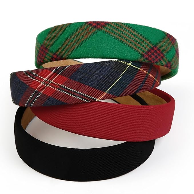 Huachi Plaid Headbands for Women Red Headband Non Slip 1 inch Wide Cute Headband for Girls, Holiday Head Bands Elastic Hair Bands Fashion Hair Accessories