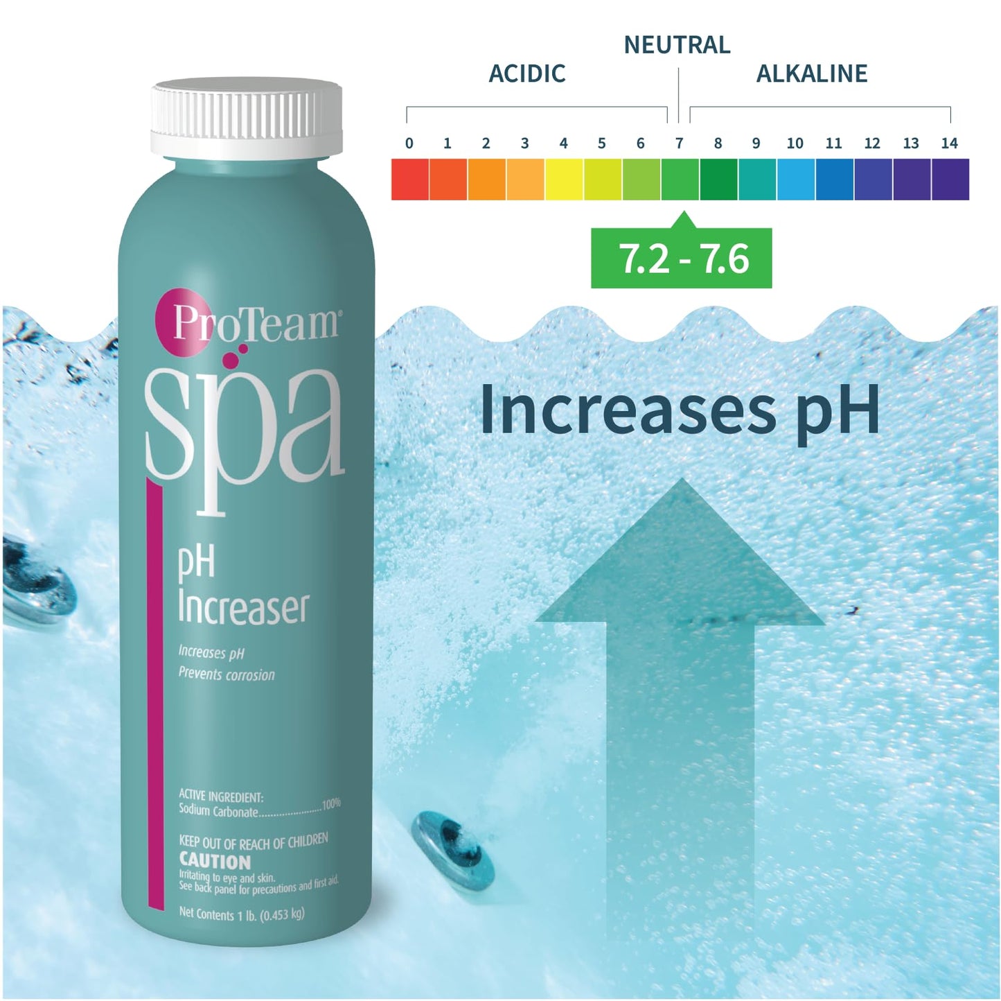 ProTeam Spa pH Increaser for Hot Tub - pH Up Hot Tub pH Increaser - with SplashWiz Hot Tub Chemicals Care Guide e-Book - Made in USA (1 lb)