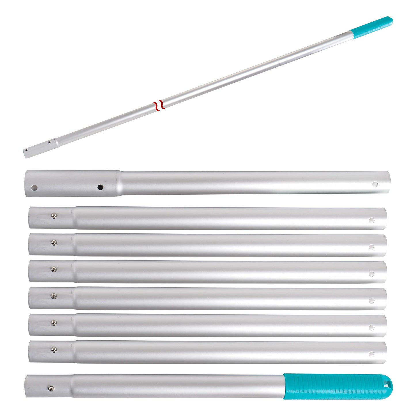 U.S. Pool Supply Telescoping Pole 10.5 Foot Aluminum Pool Pole Telescopic Cleaning - 8 Adjustable Connecting Sections, Expandable Step-Up Length - Attach Connect Skimmer Net Rake Brush Vacuum Heads