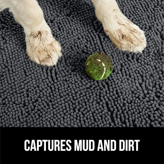 GORILLA GRIP SoakSTOPPER Dog Door Mat, 60x36 Machine Washable Rug Absorbent Doormat Captures Moisture Mud Dirt, Quick Dry Soft Chenille Entryway Rugs Indoor Entrance Mats for Dog Paws, Charcoal