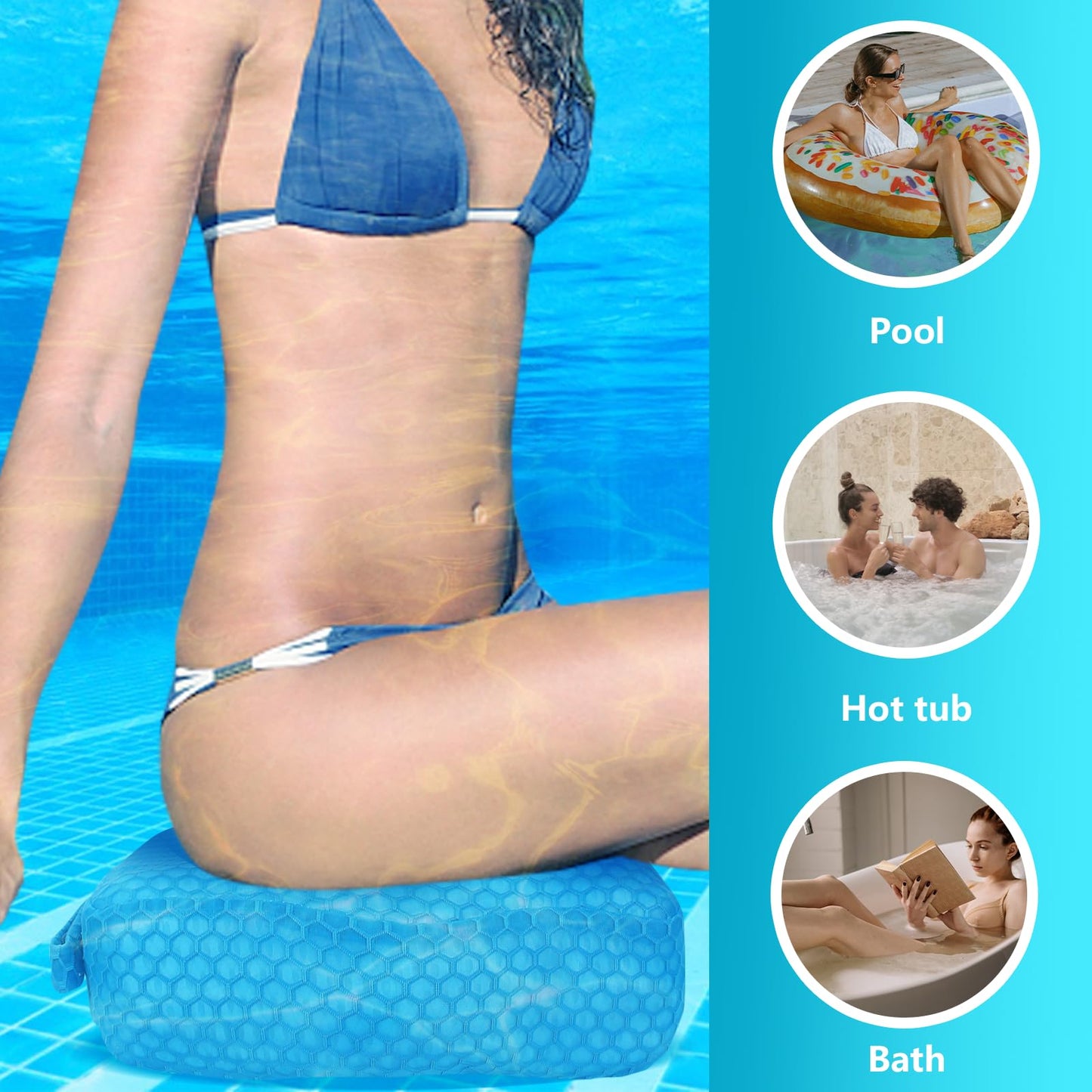 Hot Tub Booster Seat, Weighted SPA Booster Seat Cushion for Adults, 3D Air Mesh Inflatable Hot Tub Seat Accssories with Non-Slip Micro Dot Bottom,Indoor or Outdoor Quick Dry Hot Tub Pillow