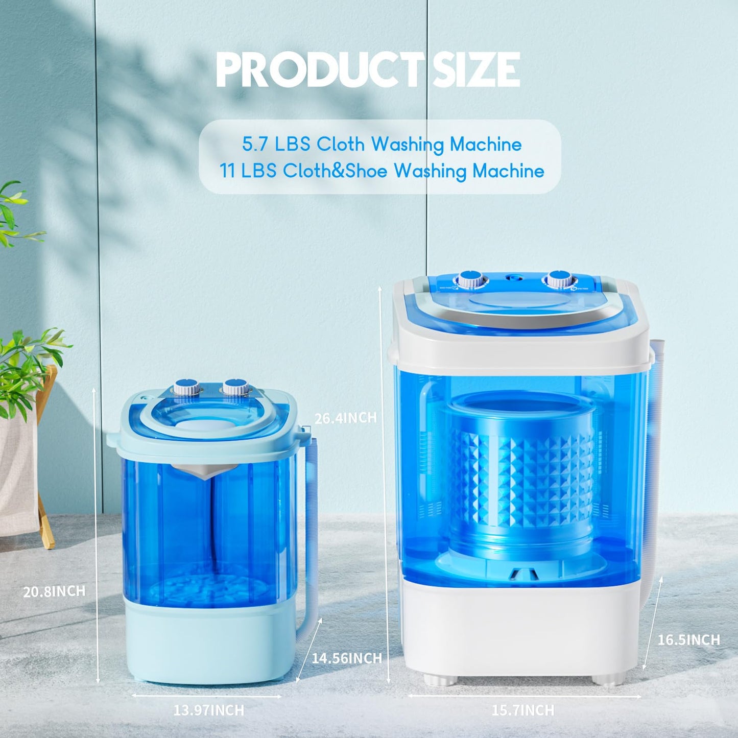 Pataku Portable Washing Machine, 16.7lbs Washer and Dryer with Shoe Brush 3 In 1, Single Tub Shoes Wash Machine and Spin Basket, Suitable for Dorms, Laundry, Apartments, Condos, RV
