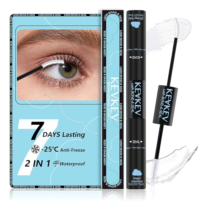 KEVKEV Lash Cluster Glue Upgraded Clear Lash Glue 7 Days Long Lasting 2-3S Fast Dry Lash Bond and Seal 2 in 1 Waterproof Latex-Free Easy To Apply (Clear 10ML)