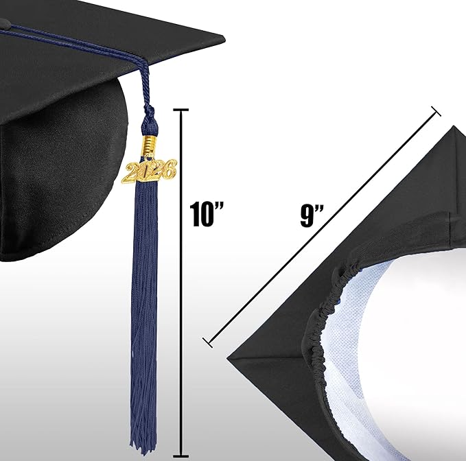 Graduation Cap with 2026 Tassel Year Charm Black Graduation Cap for High School & Bachelor