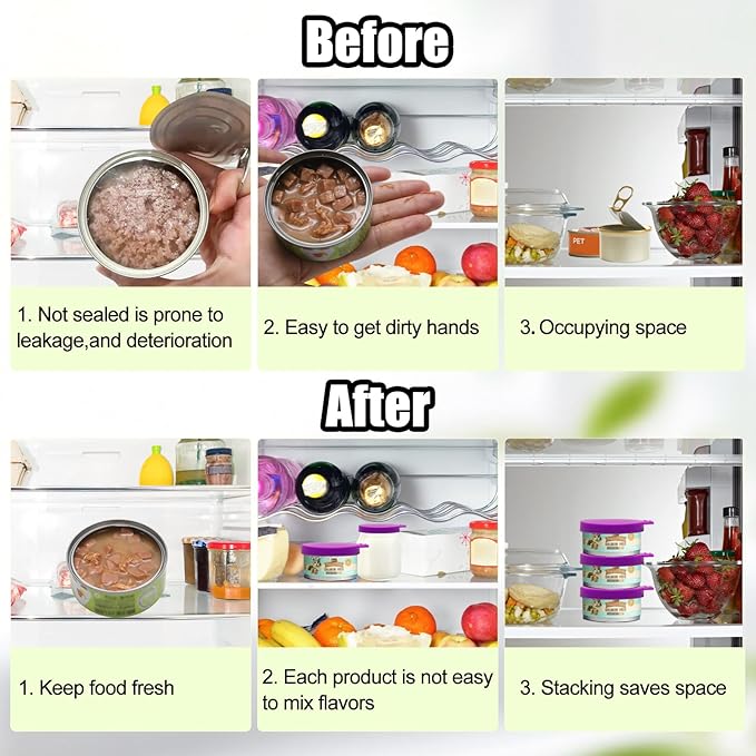 PINE & LINEN 4 Pcs 2.5inch Durable Pet Can Lids,Silicone Small Pet Can Covers Waterproof Cat Food Cans Lids for 3 oz Cat Food Cans（Purple）