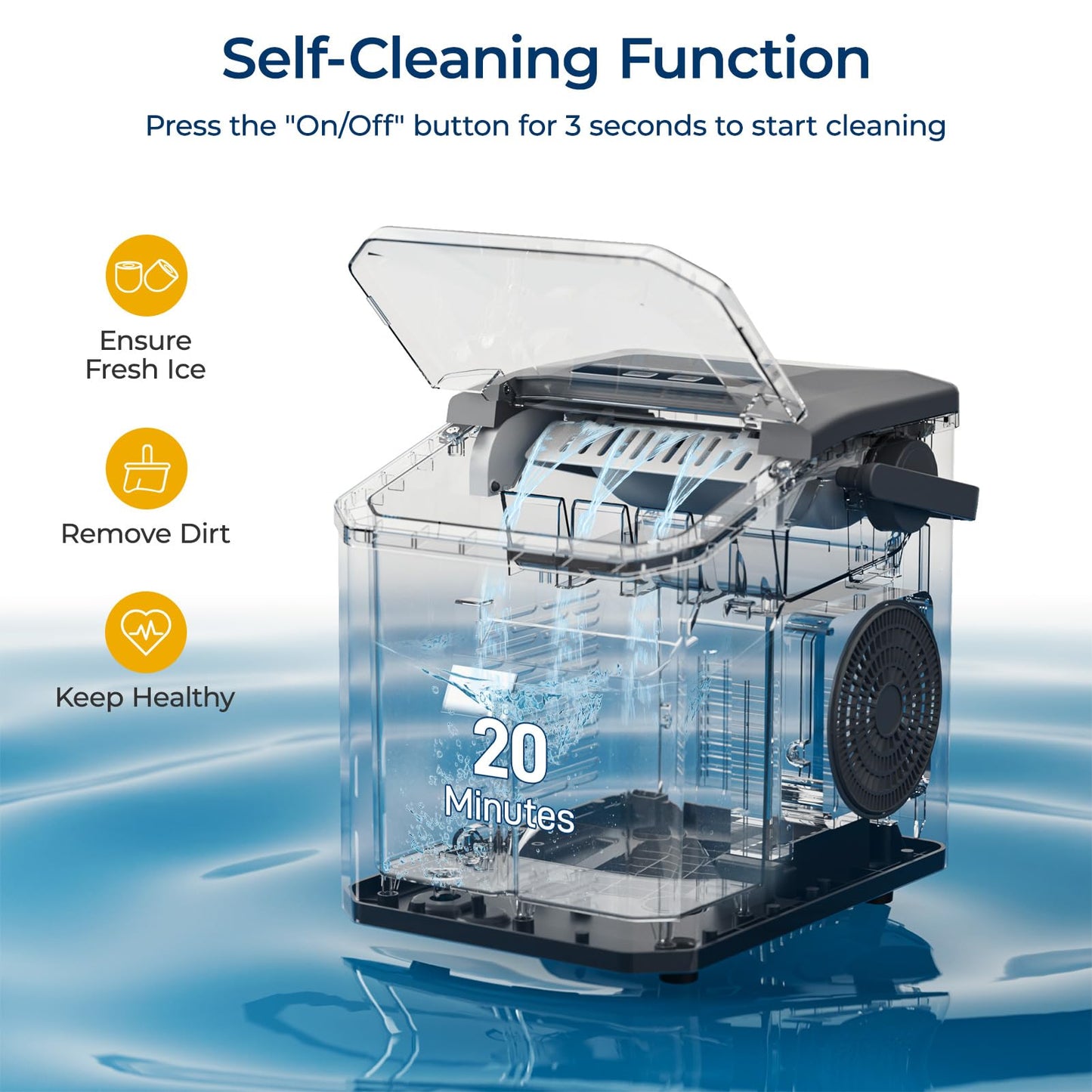 Ice Makers Countertop with Handle, 9 Ice Cubes in 6 Mins, 26.5Lbs/24H, 2 Sizes of Bullet Ice, Portable Ice Maker Machine with Self-Cleaning, for Home Kitchen Party RV Camping, Stainless Steel Silver