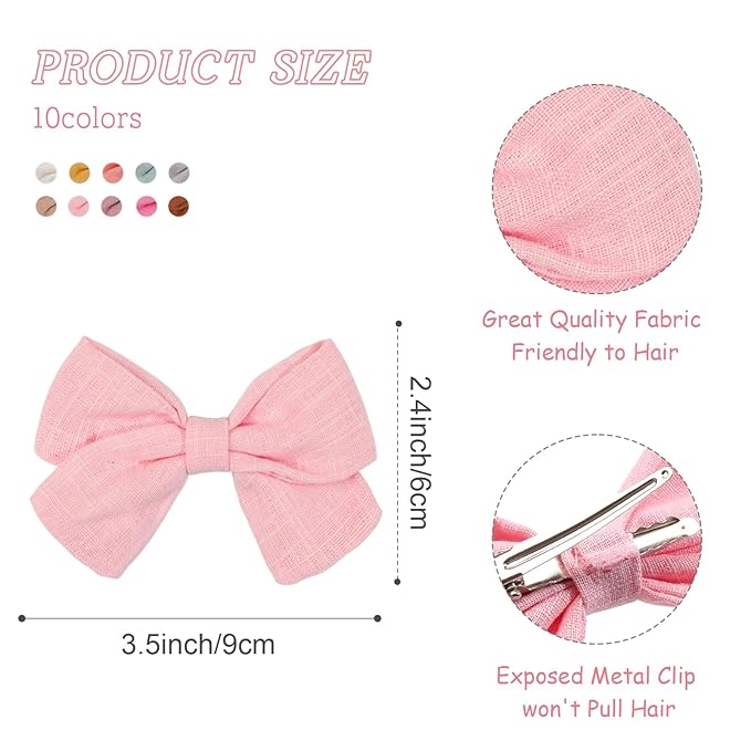 CÉLLOT Girls Hair Bows Linen Fabric 3.5" Bows Alligator Clips Hair Accessories for Little Girls Toddlers Kids and Teens,20 Pieces