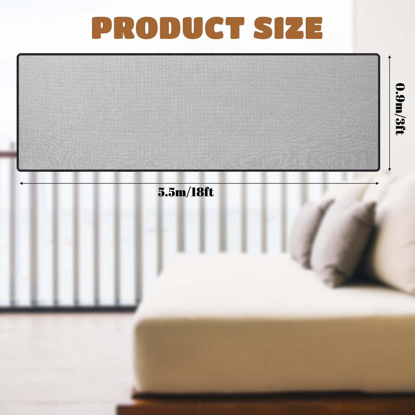 Hosuly Banister Guard 18 x 3 ft Balcony Netting for Kids Pets Stairway Safety Net Baby Fence Door Balcony Netting Safety Mesh Stair Net with No Drilling for Apartment Railing(Black)