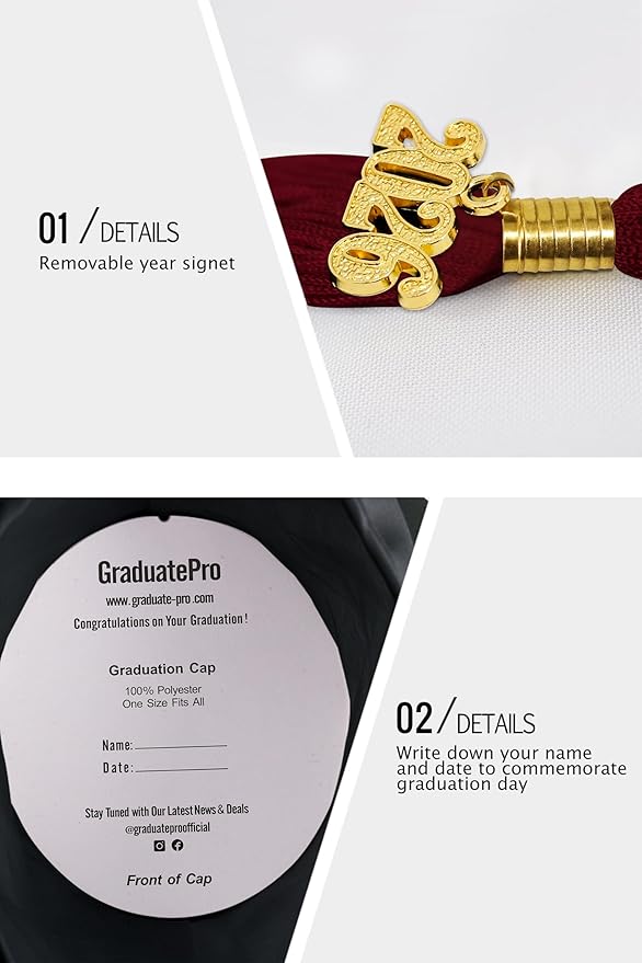 GraduatePro Matte Graduation Cap with 2026 Tassel for Adults High School and Bachelor Master 12 Colors