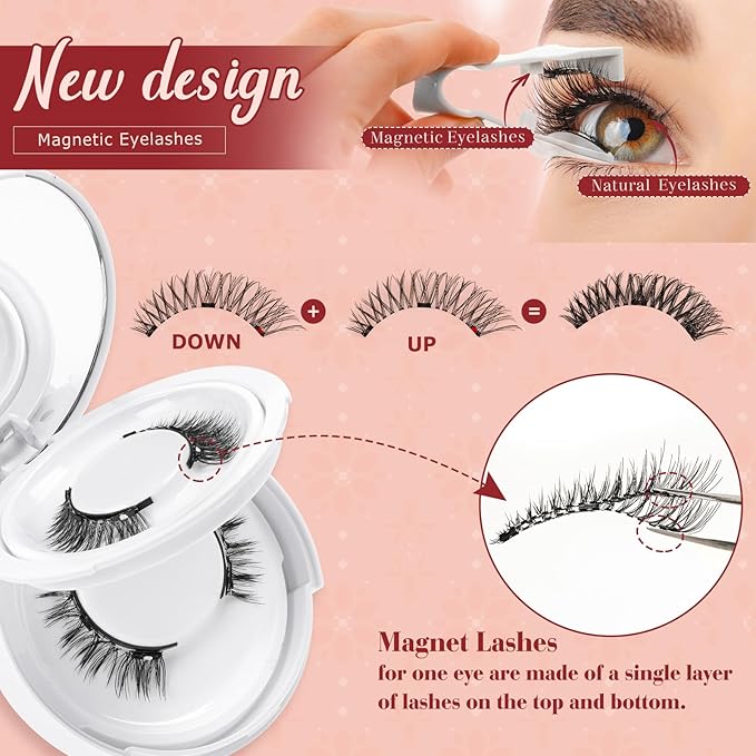 Higu clace Magnetic-Eyelashes with Applicator 2 Pairs Magnetic-Lashes Natural Look Wispy Magnet Lashes Easy to Wear and RemoveÃ¯Â¼ÂDJCX-C+NÃ¯Â¼Â