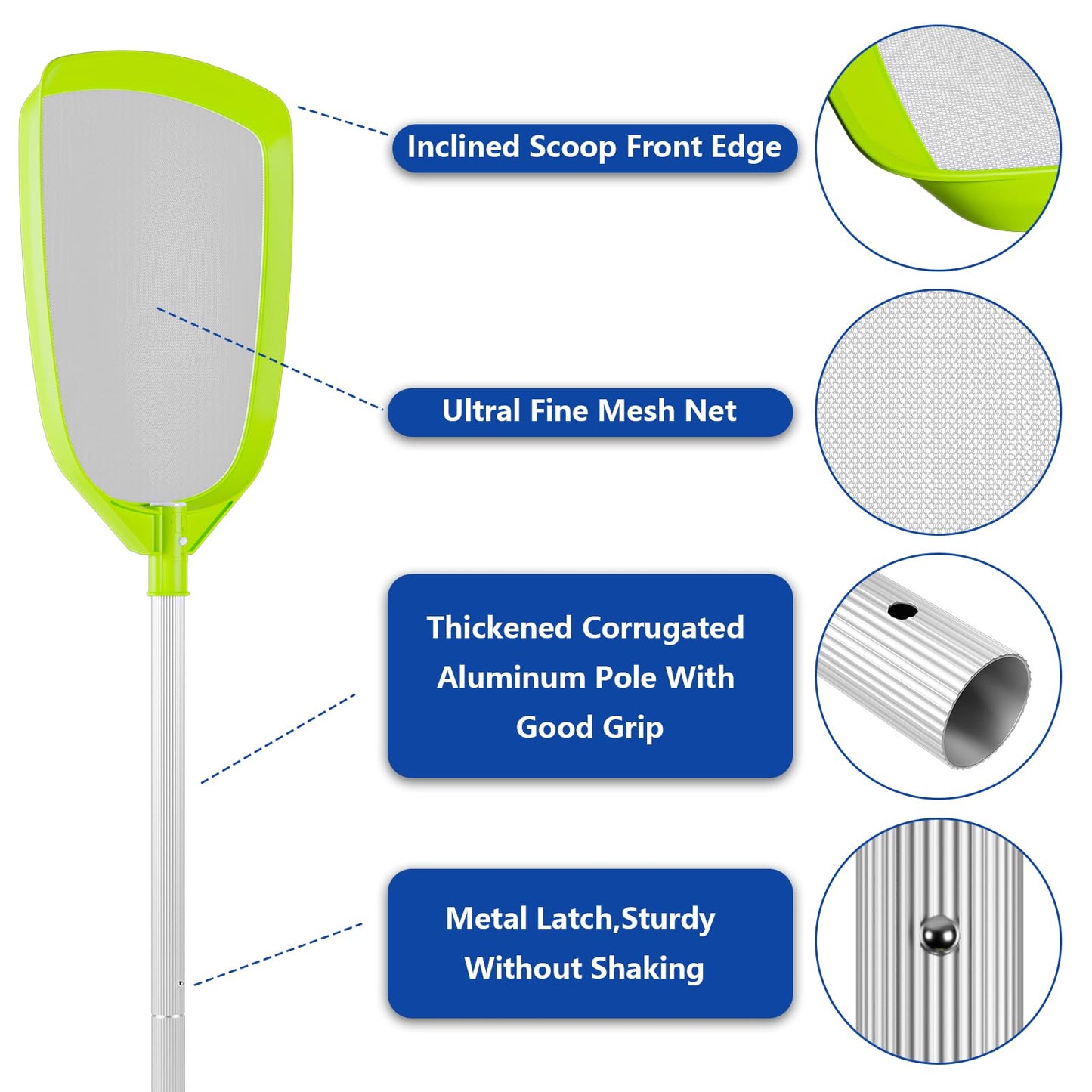 Sepetrel Pool Skimmer Net- Total Length 72 inches Ultral Fine Mesh Rake with Pole,Accessories for Cleaning Inground/Above Ground Swimming Pool, Pond,Spa and Hot Tub Leaf Debris