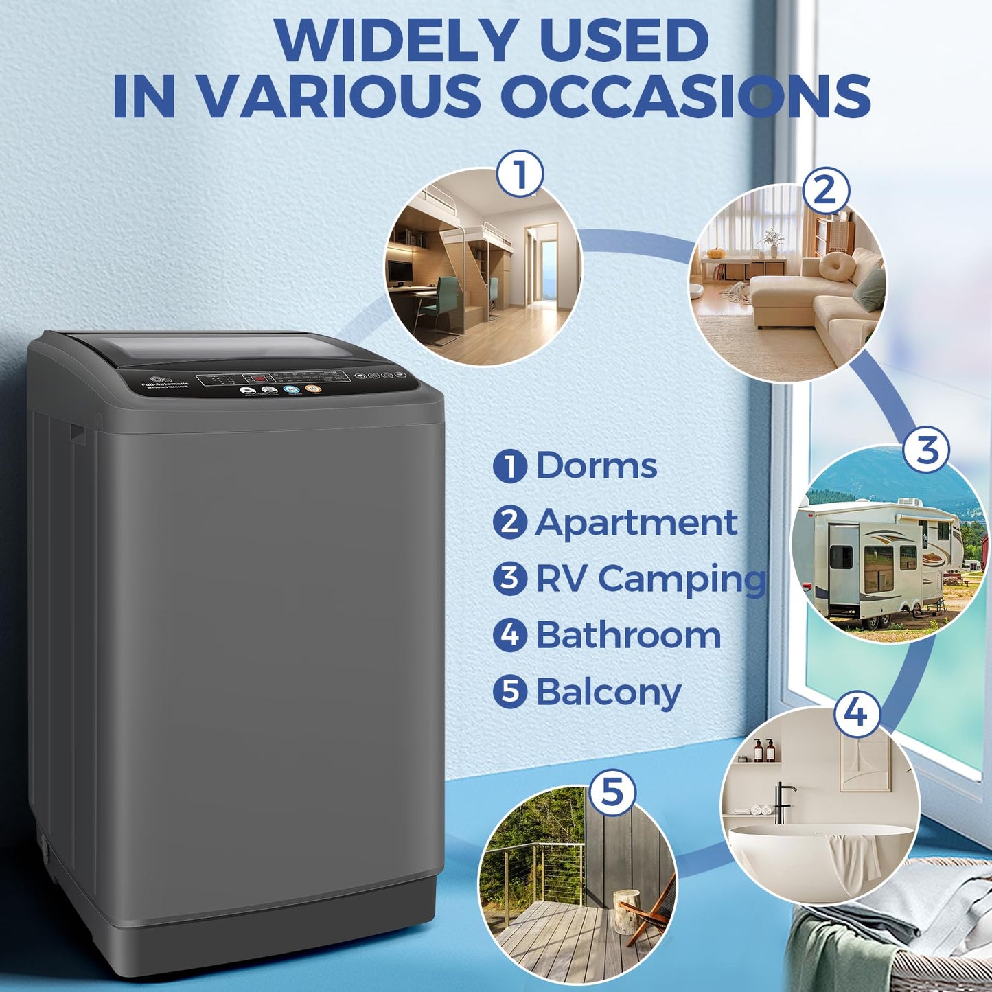 Nictemaw Portable Washing Machine, 20.5Lbs Capacity Full-Automatic Portable Washer Machine, 2.8Cu.ft Washer and Dryer Combo with 10 Programs & 8 Water Levels Laundry Machine for Apartments-Glass Cover