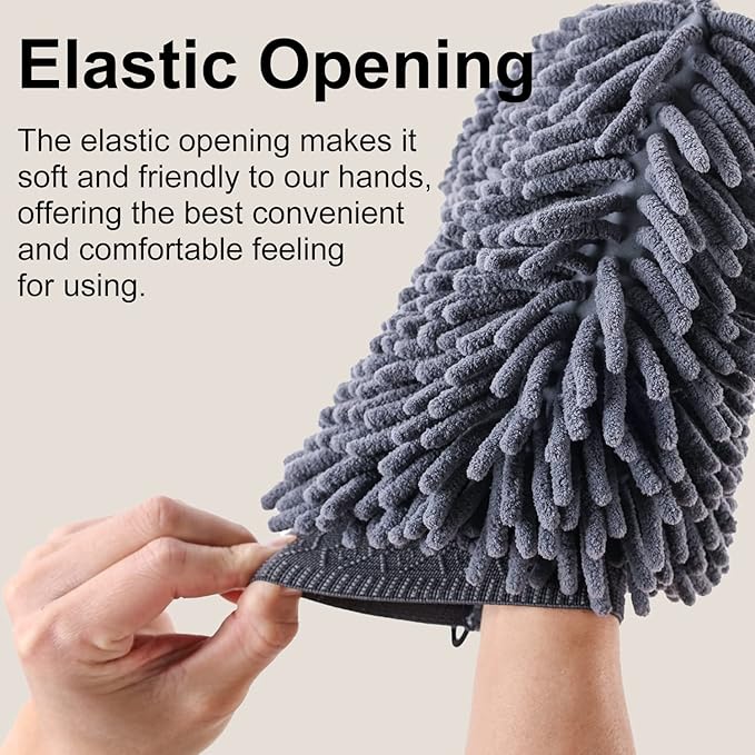 DogLemi Dog Dry Bath Gloves, Dog Washing Quick Drying Paw Towel, Chenille Microfiber Pet Dirty Dogs Grooming Glove for Large Medium Small Pet, Super Absorbent, Machine Washable 2 Pack