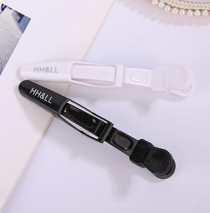 HH&LL Hair Clips for Women – Wide Teeth & Double-Hinged Design – Alligator Styling Sectioning Clips of Professional Hair Salon Quality - 10Pack (Black+White)