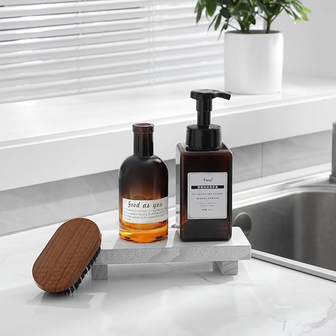 zoocatia Small Wood Tray Pedestal Stand Farmhouse Bathroom Decor Decorative Wooden Riser Kitchen Soap Dish Holder for Vanity, Counter, Sink, White