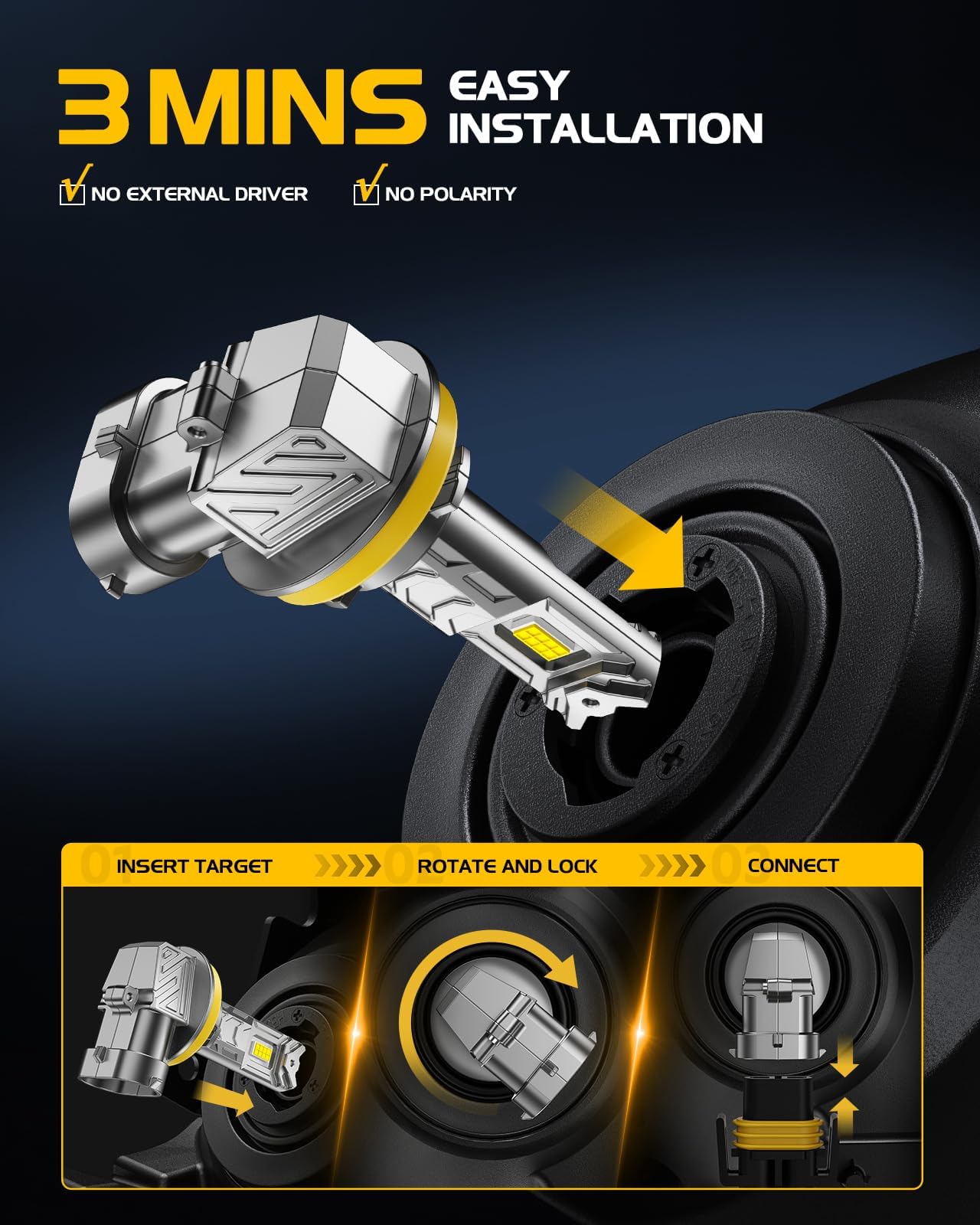 ZonCar 9005 H11 Fog Light Bulbs Combo, 10X Brighter 120000LM 6500K White HB3 H8 Driving Light Bulbs, 1:1 Size Plug N Play, 60,000hrs Long Lifespan, No Flicker, 99% Compatibility, Box of 4