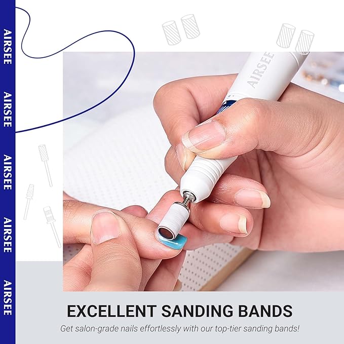 AIRSEE Sanding Bands for Electric Nail Drill 100 Piece Set 180 Grit Medium Acrylic File Attachments Professional 1 Sander Mandrel Bit Beauty Salon Accessories Manicure and Pedicure Finger Callus Zebra