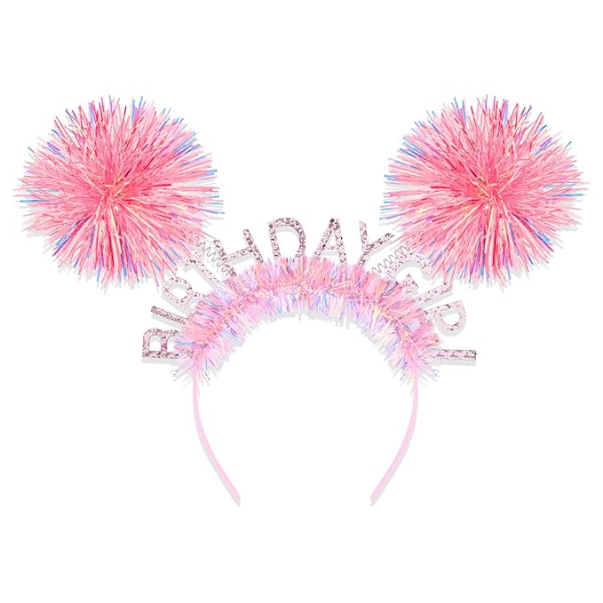 CIEHER Birtday Girl Crown Birthday Headband for Women Girls Bday Party Decorations - Pink Ball