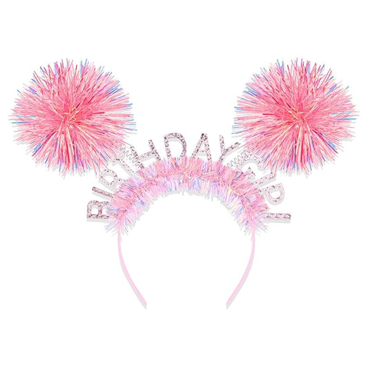 CIEHER Birtday Girl Crown Birthday Headband for Women Girls Bday Party Decorations - Pink Ball