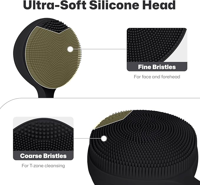 PRITECH Facial Cleansing Brush with 42ÃÂ° ConstantÃ¢ÂÂTemperature Heating Ã¢ÂÂ Rechargeable Silicone Face Scrubber for Deep Pore Cleaning, Waterproof Vibrating Exfoliator for Women & Men (Black)