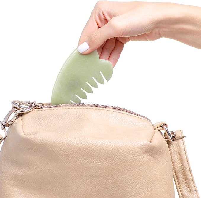 Geiserailie 2 Pcs Jade Combs Esthetician Supplies Massage Stone Hair Gua Sha Scraping Scalp Comb Facial Massage Tool Handheld Head Tools Head Caring Therapy Valentines for Women(Heart Style)