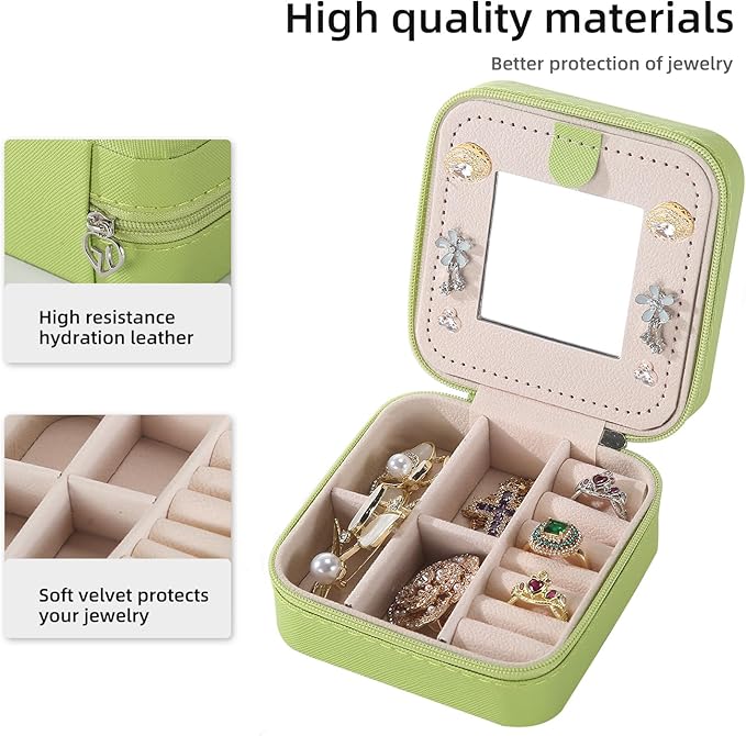 KElofoN Travel jewelry case Travel jewelry box Travel Jewelry Organizer Small Jewelry Organizer Box Gift for Girls Women with Mirror(Grass green)