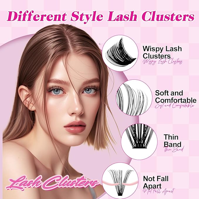 FADLASH Natural Lash Clusters 552PCS Eyelash Clusters 60D+80D+100D+150D D Curl Cluster Eyelash Extensions Soft and Fluffy for Beginners DIY at Home