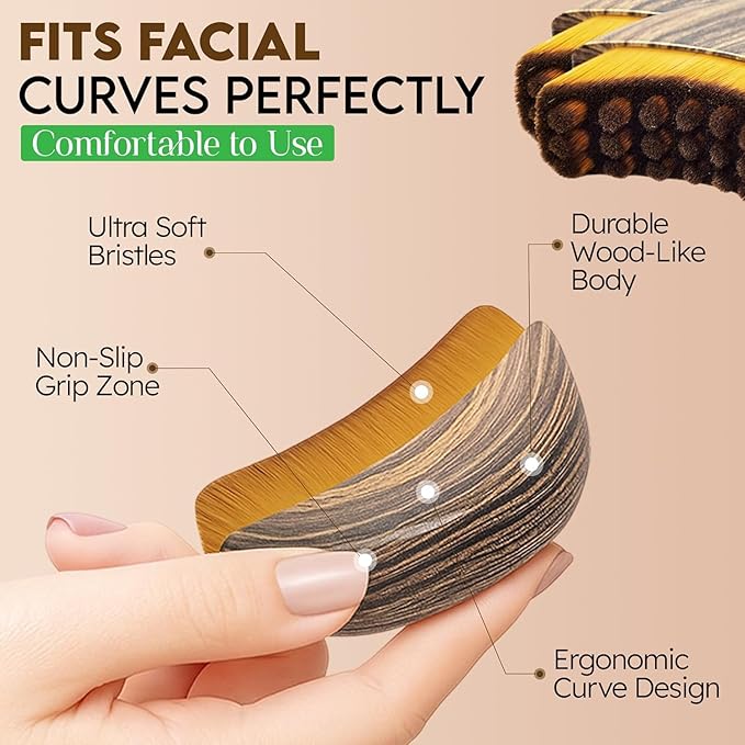 2 PCS Lymphatic Contour Face Brush, Manual Lymphatic Drainage Massager, Natural Makeup Brushes with Durable Soft Bristles, Hypoallergenic Ergonomic Facial Cleansing Brush for Sculpting