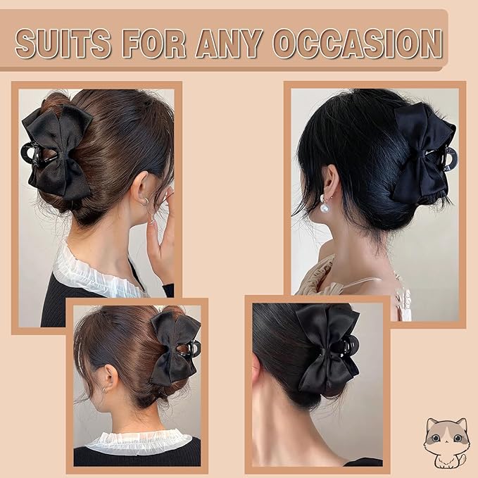 Premium Hair Clips for Women: Bow-knot Claw Clips for Thick and Thin Hair, Big Non-slip Bow Clips in Black