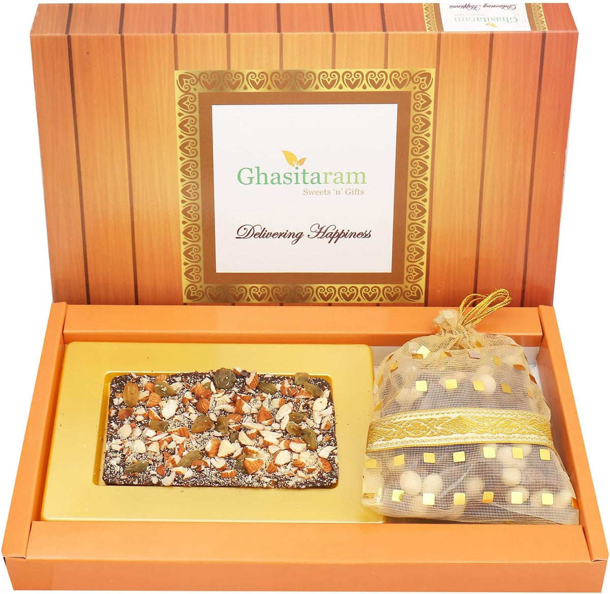 Ghasitaram Gifts Valentines Gift Valentines Day Chocolates for Girlfriend/Boyfriend/Husband and Wife Sugarfree Chocolate Dark Dryfruit Sugarfree Chocolate Bark Small with Nutties