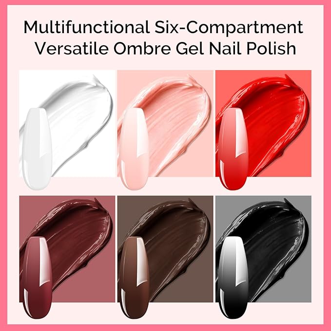 MelodySusie Gradient Painting Gel, 6 Colors Autumn Winter Ombre Gel Polish with 100 Sponges&Metal Grabber Set for Aura Nails, French Manicure, No Wipe, Soak Off UV, DIY Nail Art Palette Caramel Brown