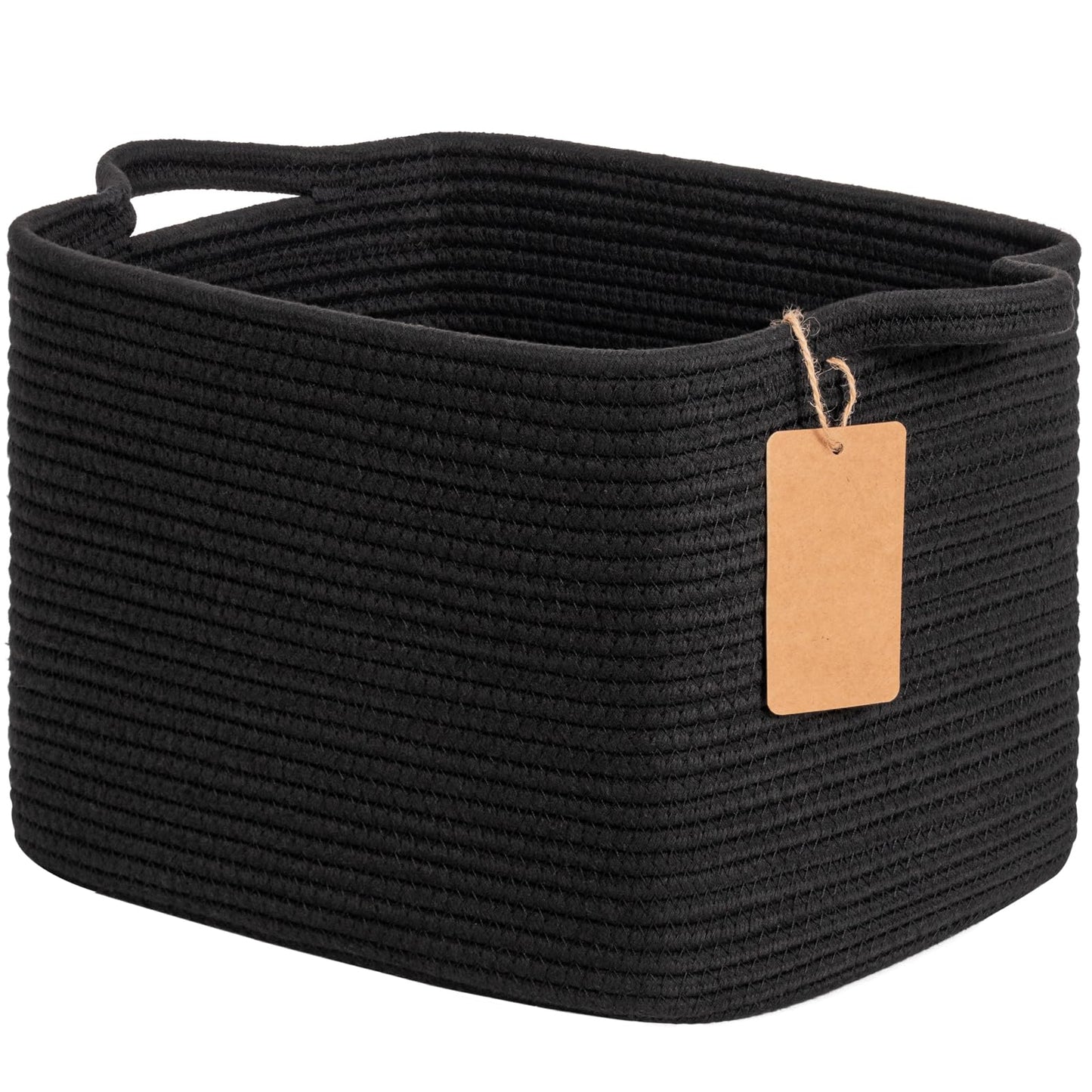 Goodpick Black Storage Basket for Shelves, Woven Baskets for Storage, Toy Baskets Storage Kids, Towel Basket with Handles for Living Room, Bathroom, 13 x 10 x 9 Inches