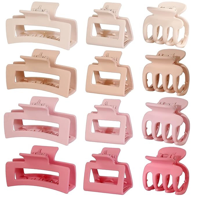 3 Styles Hair Clips for Women Small Medium Big Claw Clips for Thin Thick Hair 12 Pcs Hair Claw Clips Hair Clips Combination Hair Accessories for Women (Pink)