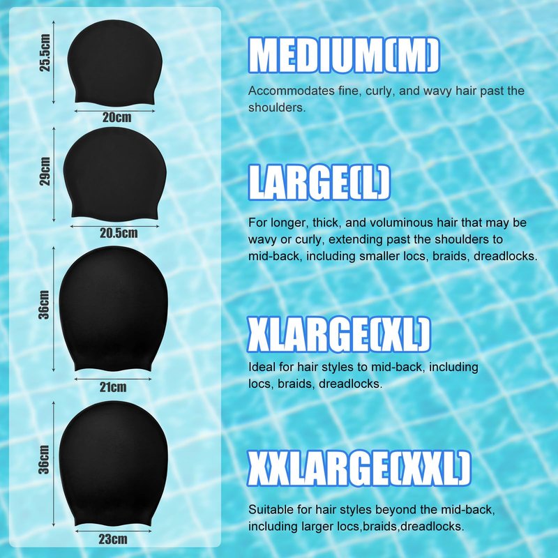 YOGINGO Extra Large Swim Cap - Swim Cap for Long Hair, Dreadlocks, Weaves, Hair Extensions, Braids, Curls & Afros - Silicone Swimming Cap for Women & Men, Keep Hair Dry (XL)