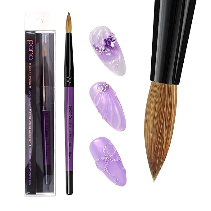 PANA Pure Kolinsky Hair Acrylic Nail Brush - Round Shape Black Ferrule with Purple Wood Handle (Size 6)