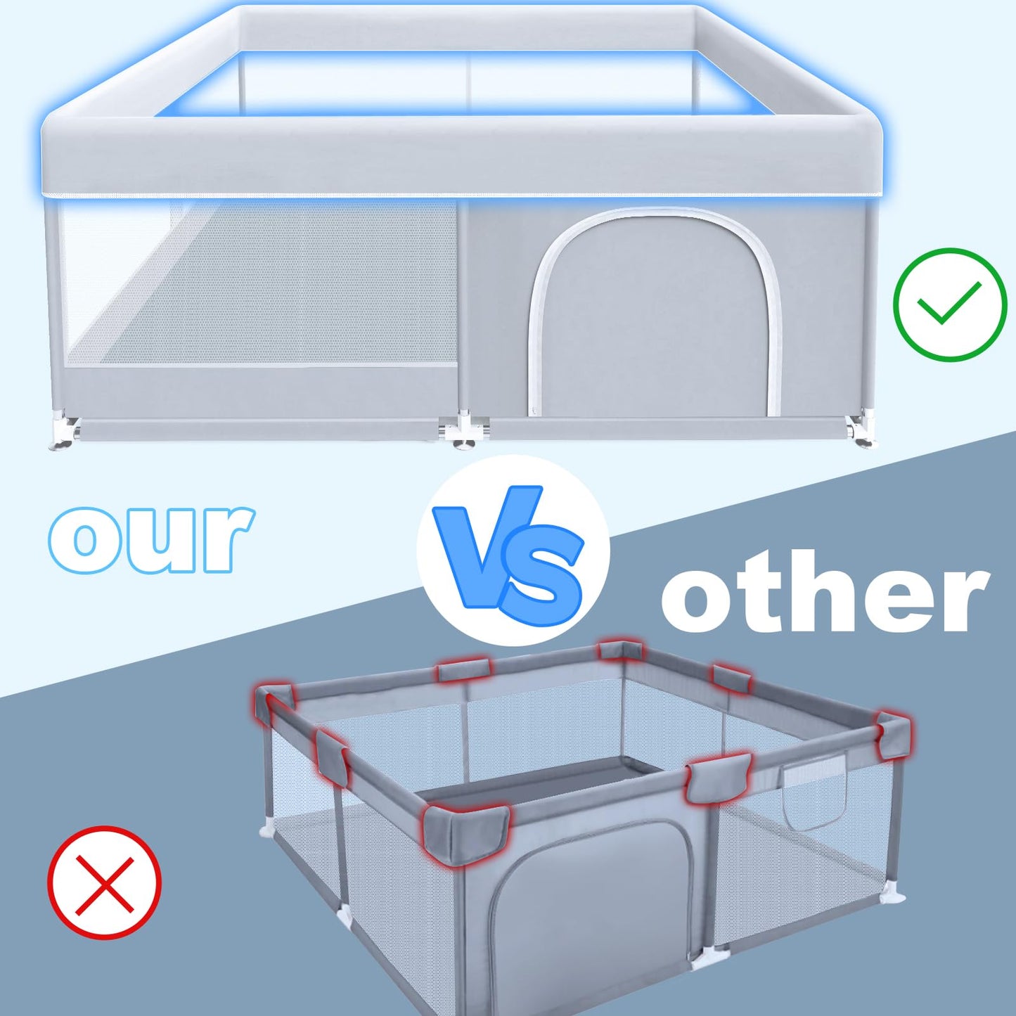 XVISHX Baby Playpen 50 x 50 Inch Play Pen Playards, Playpen for Babies and Toddlers, Baby Playard for Indoor & Outdoor Active Center Game Fence, with Skin-Friendly Fabric and Soft Breathable Mesh Grey
