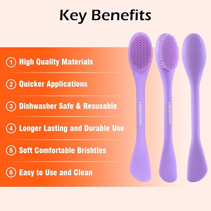 3 Pcs Silicone Facial Cleansing Brush, 2 in 1 Face Mask Applicator and Pore Cleansing Tool, Orange+Gray+Purple, for All Skin Types
