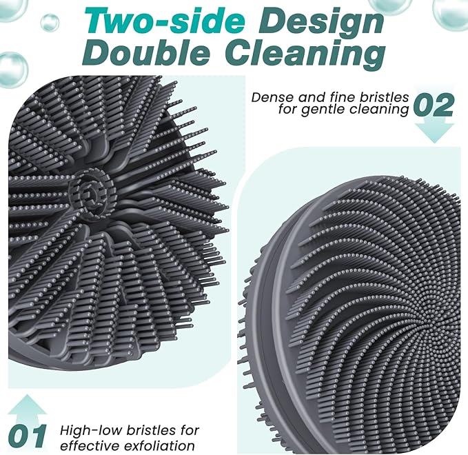 Manmihealth Silicone Back Scrubber & Soft Shower Brush, Silicone Scalp Massager, Toe Cleaning Brush Set 8 PCS, Body Foot Scrubber & Shampoo Brush Combination, with 4 Free Hooks (Style 1 Gray)